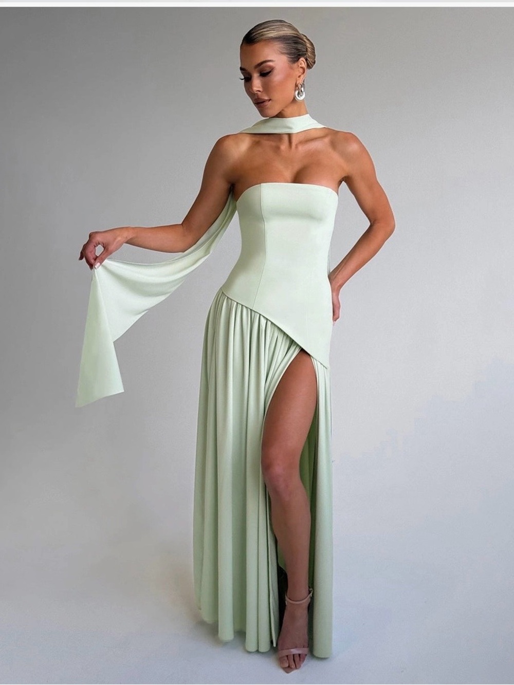 Contrast Panel Strapless Maxi Dress